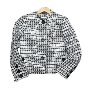 Bob Mackie Black White Wool Blazer Jacket Classic Office Career Houndstooth